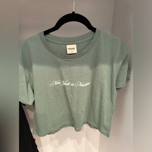 Sage Green New York or Nowhere Crop T-Shirt, XS